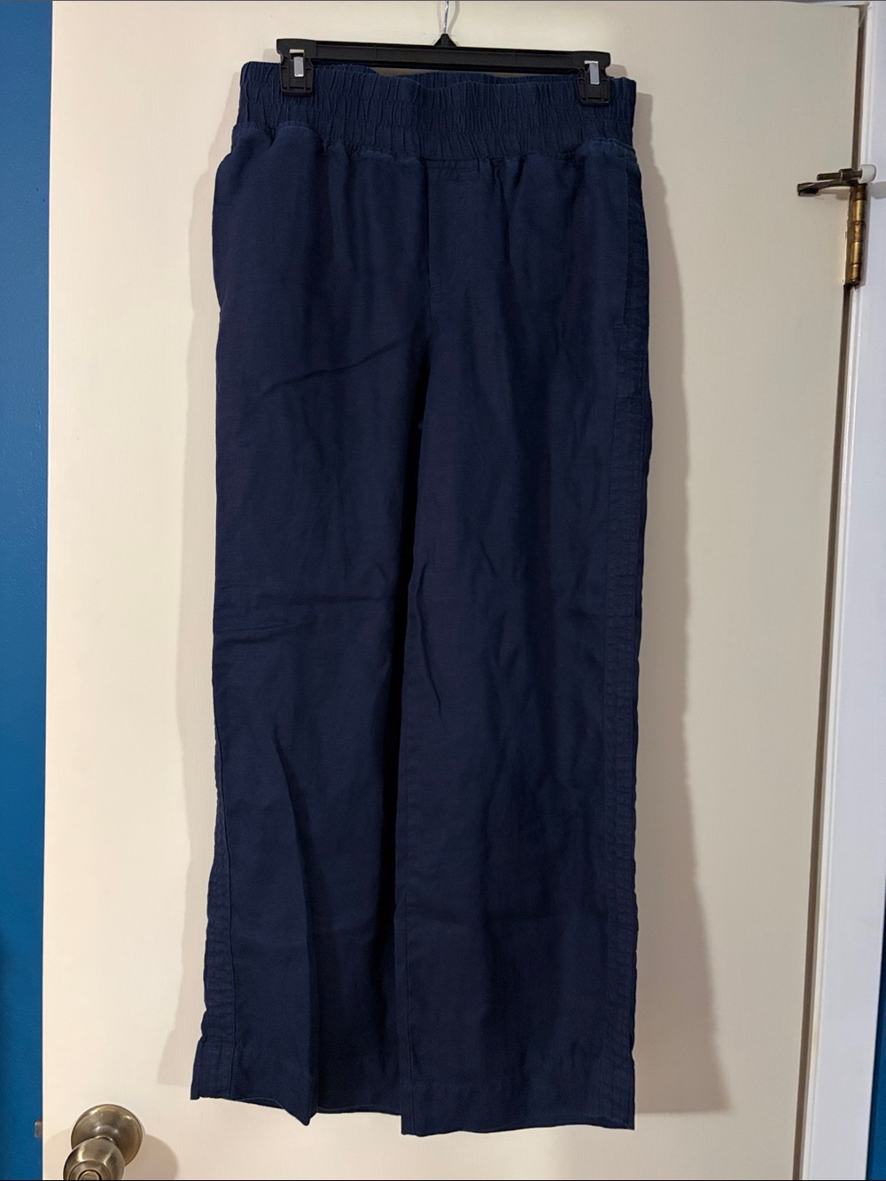 Quince 100% linen wide leg Navy Blue Elastic-Waist Chinos